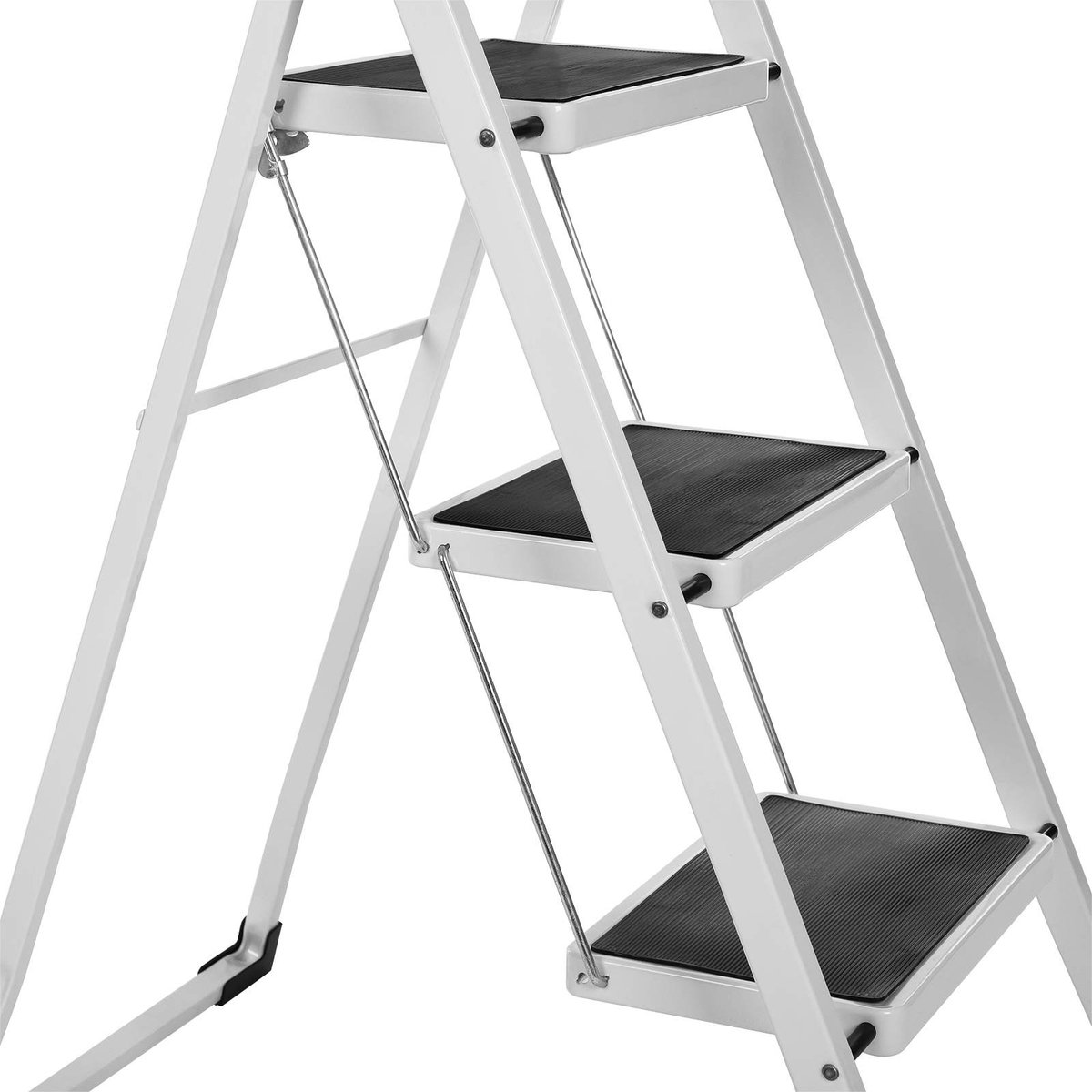 Trapladder - Keukentrap - Vouwladder - Huishoudtrap 3 treden - Antislip - Max. 150 KG - Staal - Wit - Zwart – foto 6