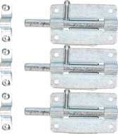 Deltafix schuifslot/plaatgrendel - 3x - 8 x 5cm - verzinkt staal - deur - schutting - hek