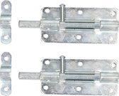 Deltafix schuifslot/plaatgrendel - 2x - 10 x 5cm - verzinkt staal - deur - schutting - hek