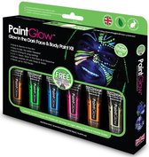 PaintGlow Face/Body paint set - 6x13 ml - neon/glow in the dark/black light - schmink/make-up