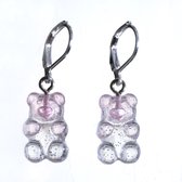 Zilveren oorbellen Gummy Bear wit/roze