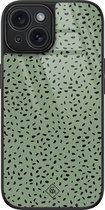 Coque iPhone 15 verre - Confettis verts - Vert - Hard Case Zwart - Coque téléphone Back cover - Carreaux/rayés/pointillés - Casimoda