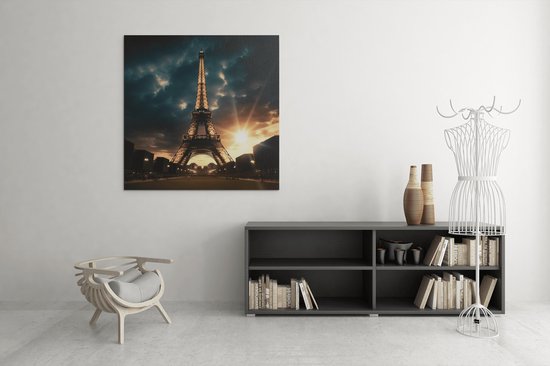 Canvas - Schilderij - Eiffeltoren - Parijs - Wanddecoratie - 40x40x2 cm
