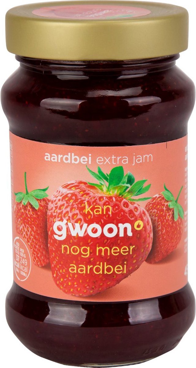G'woon gwoon extra aardbeienjam aardbeienconfituur confituur potten 6 x 450 gram
