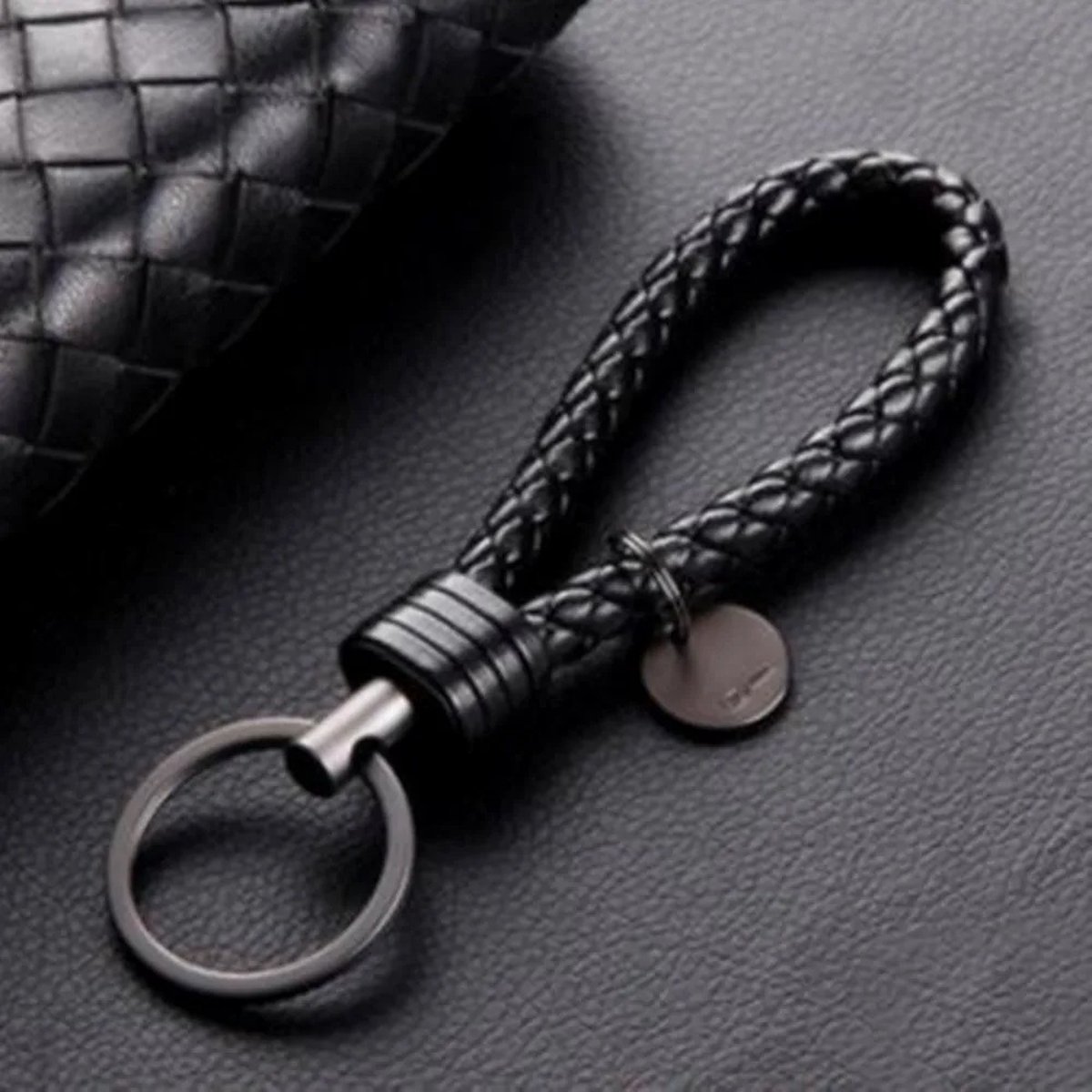 WiseGoods Luxe Leder Sleutelhanger - Sleutelhangers Autosleutel - Cadeau - Sleutels / Tashanger - Accessoires - Gadgets - Zwart