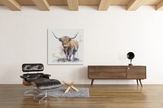 Canvas Schilderij - Hooglander- Schotse - Dieren -100x100x2 cm