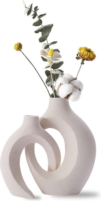 Duo de vases en céramique - Wit crème - Vase à fleurs - Pot de fleurs élégant pour Fleurs - Pots de fleurs d'intérieur
