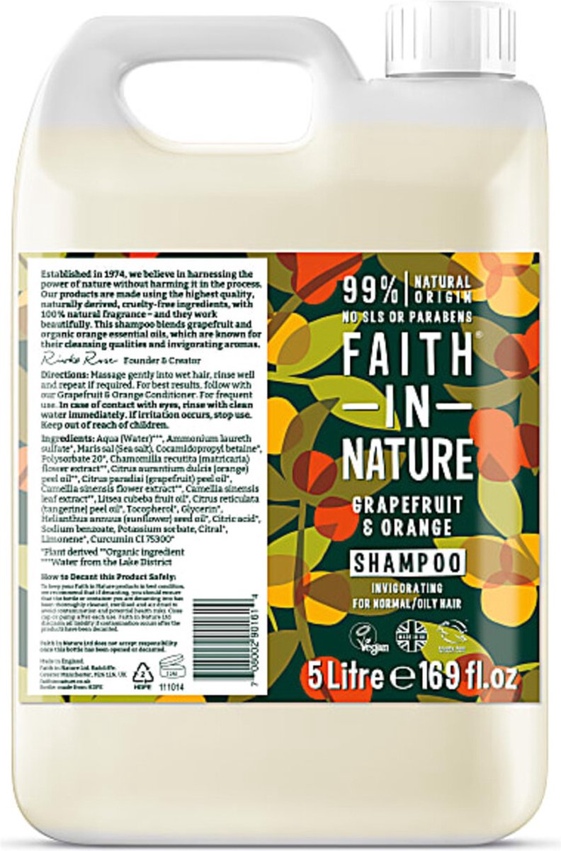 Faith In Nature Shampoo Navulling Grapefruit & Orange 5 liter