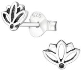 Joy|S - Zilveren lotus bloem oorbellen - 6 x 5 mm - oorknopjes - geoxideerd