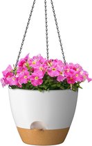 30 cm hangpot voor planten met irrigatielip 30 cm zelfbewaterende plantenpot met afvoergaten en afneembare onderzetter van kunststof voor binnen- en buitenplanten (wit)