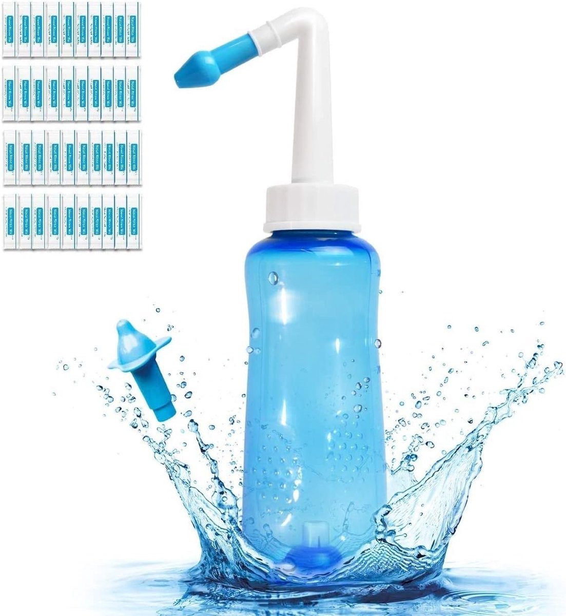 Goedkoopste Neusdouche - 300 ml - 40 Zoutzakjes - Kinderen en Volwassenen - Neusdouche Volwassenen - Neusspoeler - Neti Pot