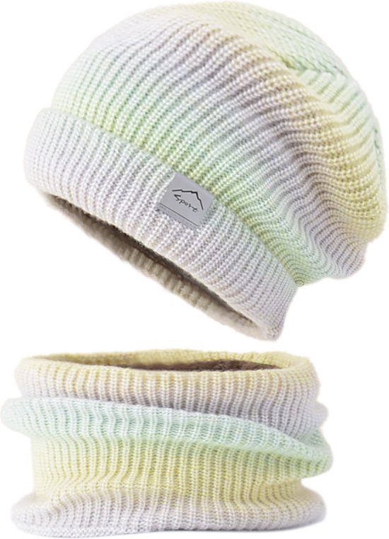 Originele Edmondo Dames Beanie Muts - Wintermuts - Warme Mutsen - Gebreide Skimutsen - Gevoerd Wol - REGENBOOG