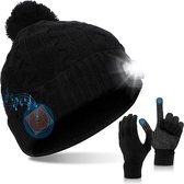 Bluetooth 5.2 Beanie muts met LED koplamp en handschoenen, draadloze Bluetooth muziek muts muzikale gebreide pet hoofdtelefoon Headset muts Winter Kerstcadeau voor vrouwen mannen