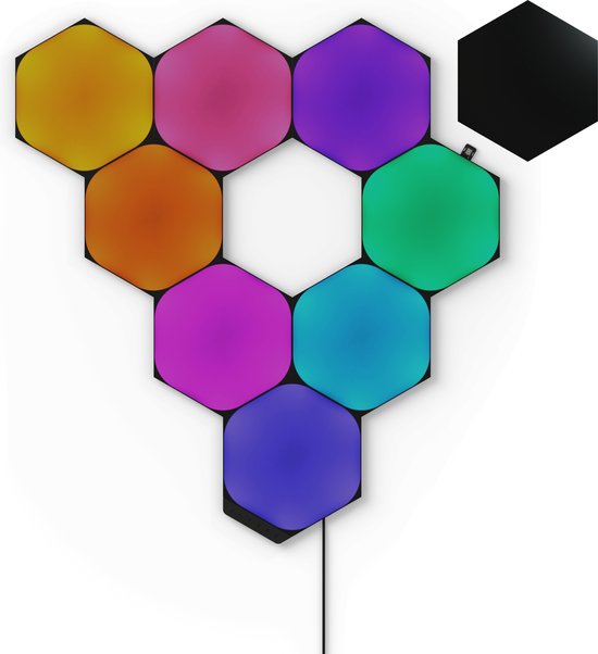 Nanoleaf Shapes Ultra Black Hexagons Kit de Démarrage, 9 Panneaux Lumineux LED Connectés - Appliques Murales Luminaires Intérieur Modulaires RGBW Wi-Fi, Compatible Siri, Google, Alexa, pour Salon Chambre Gaming