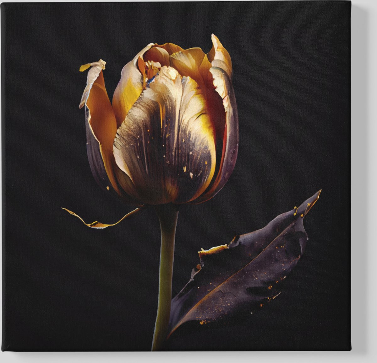 Trendex Global Canvas Schilderij - Bloemen - Gouden Roos - Wanddecoratie - Vierkant Schilderij - 100x100x2 cm