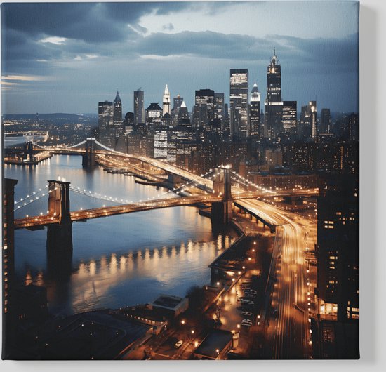 Canvas Schilderij - Stad - New York - Landschap - 100x100x2 cm