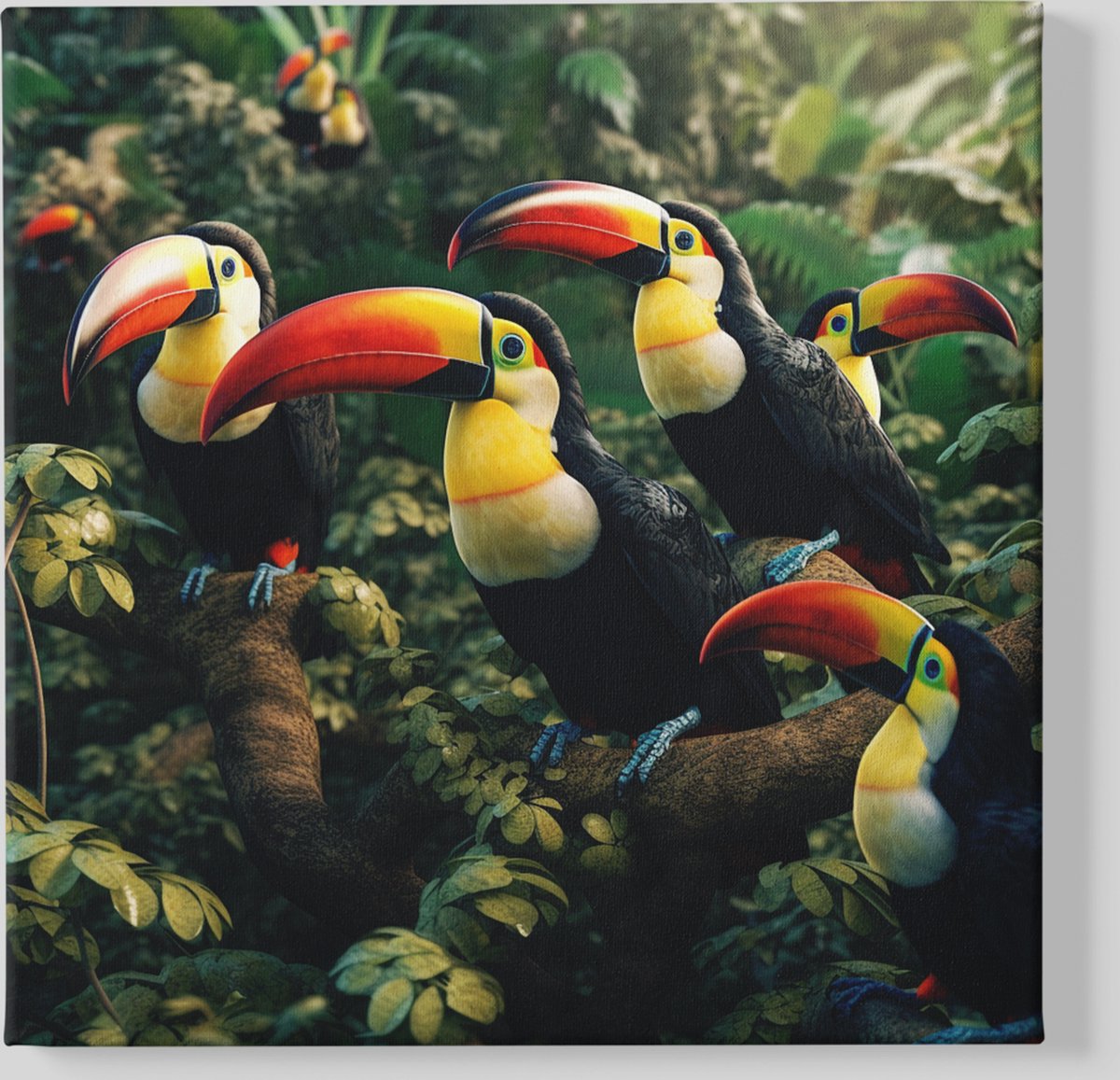 Trendex Global Canvas Schilderij - Dieren - Toekans - Vogels - Vierkant Canvas - 100x100x2 cm Meerkleurig