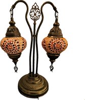 Baquey - Mozaïeken lampen - Tafellamp - Handgemaakt - Oosters - Bohemian - Mosaic - Decoratie - Cadeau artikel - Dubbele Lamp - Red Sun