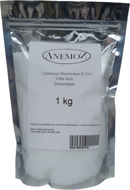 1 kg d'acide citrique en poudre, monohydraté, alimentaire E330, détartrant, nettoyant, acide citrique