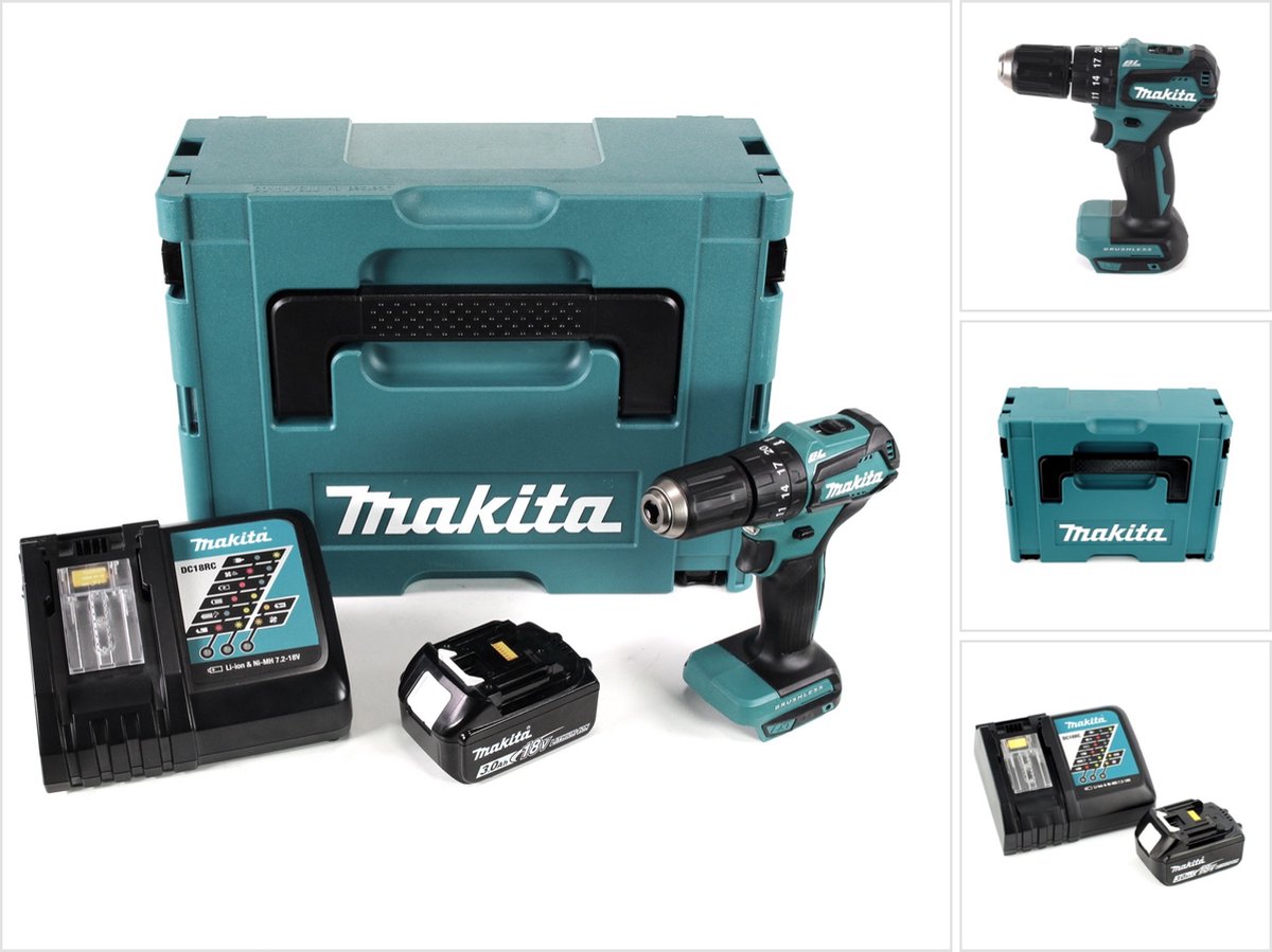 Makita DHP 483 RF1J accu-klopboormachine 18 V 40 Nm in Makpac + 1x 3,0 Ah accu + oplader