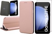 Hoesje geschikt voor Samsung Galaxy S23 FE - Screenprotector Glas - Wallet Book Case Rosegoud