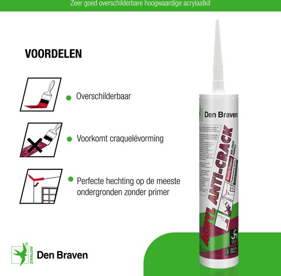 Zwaluw Acryl Anti-Crack acrylaatkit wit - 310 ml.
