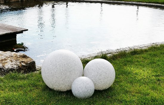 Boule de jardin Trango IP65 300GB en 30cm Ø avec 1x lampe LED E27 *NATURE* lampe sphérique avec environ 5 mètres de câble IP44, lampe de jardin, ampoule, lampe boule de jardin, lampe à ampoule