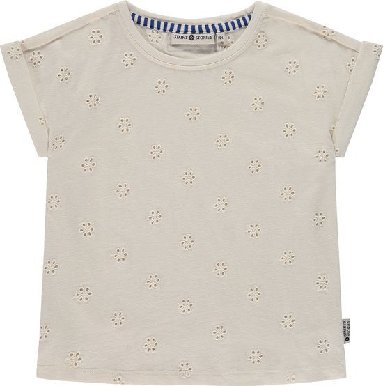 Stains and Stories girls shirt short sleeve Meisjes T-shirt - offwhite - Maat 104