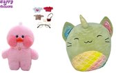 Happy Trendz® - Gift Cadeau set bekende knuffels - Lalafanfan Paperduck + Squishy Kussen soft mallow Kawaii - 30 cm + 22 cm - duo gift set