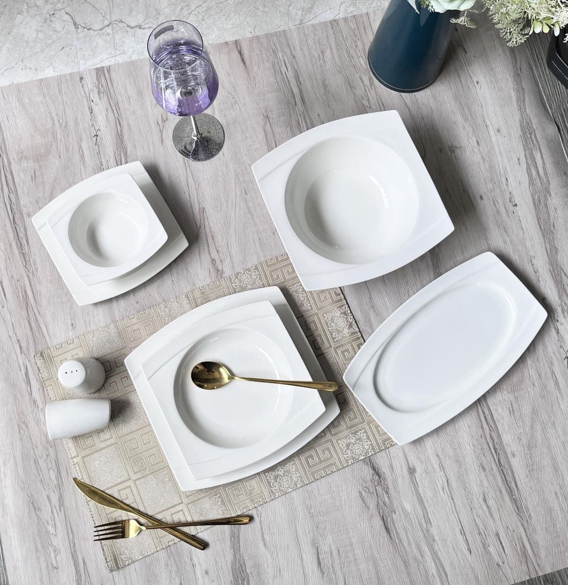 Luxe serviesset - Voor 6 personen - 28-delig - Porseleinen set - Wit
