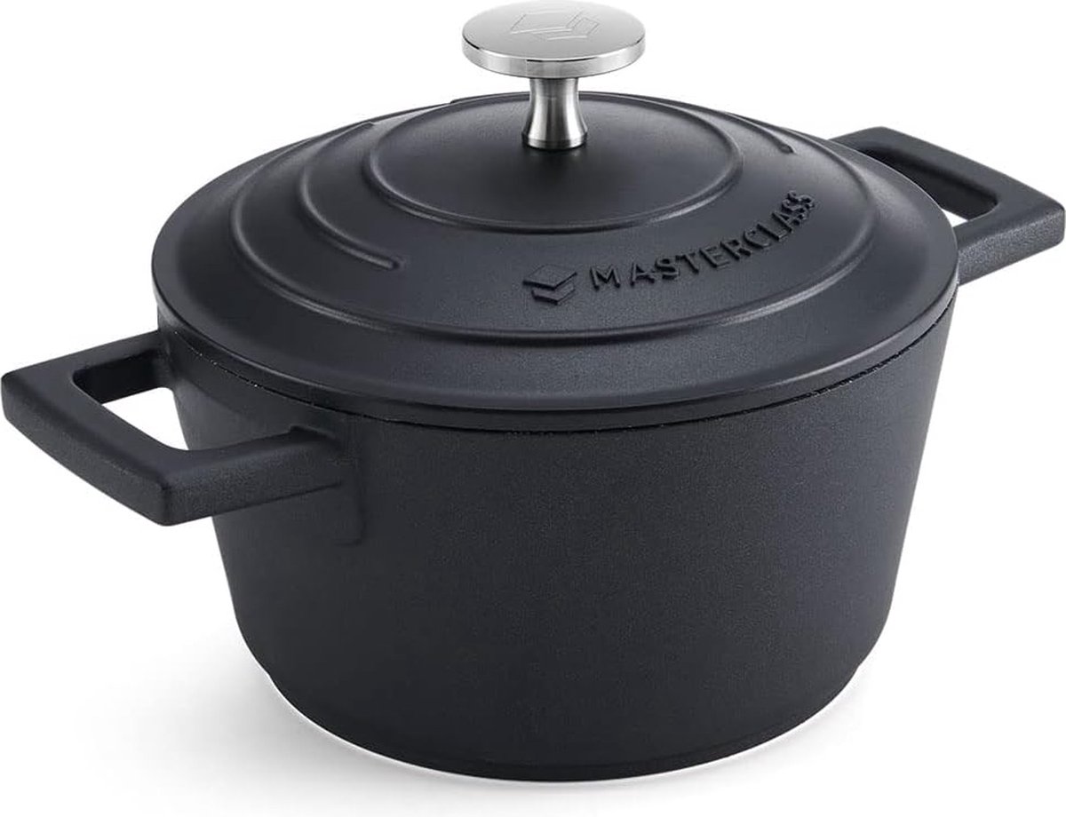 braadpan met deksel 16 cm, lichtgewicht gegoten aluminium, inductiekookplaat en ovenbestendig, zwart