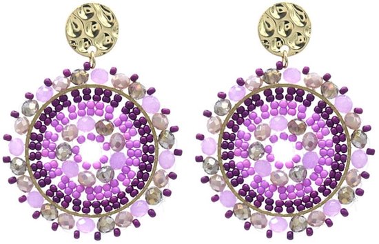 Boucles d'oreilles avec Perles - Perles de Crystal - Boucles d'oreilles pendantes - 5x4 cm - Violet