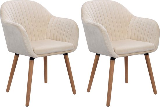 Rootz Eetkamerstoel - Zitoplossing - Ergonomische zitting - Fluwelen gestoffeerde stoel - Loungestoel - Keukenkruk - Elegante fauteuil - Crèmewit - 81cm Hoogte