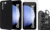 Hoesje geschikt voor Samsung Galaxy S23 FE - Screenprotector Glas & Camera Protector - Mat Back Case Zwart