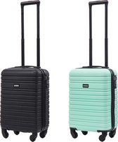 BlockTravel kofferset 2 delig ABS handbagage met wielen afneembaar 29 liter - inbouw TSA slot - zwart - mint groen
