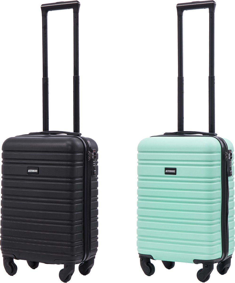 BlockTravel - kofferset - 2 delig - ABS - handbagage - met wielen afneembaar - 29 liter - inbouw TSA slot - zwart - mint groen