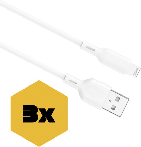USB naar Lightning Kabel - 3 stuks - 1 meter - Wit - Geschikt voor Apple iPhone 6,7,8,9,X,XS,XR,11,12,13,14 - iPhone oplader kabel - iPhone lader kabel - Lightning USB kabel