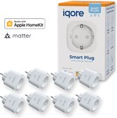 iqore - 8-pack - Slimme stekker WiFi - APPLE HOMEKIT - met ondersteuning voor MATTER - 16A 3680W Smart plug met Stroomverbruikmeter, Energiemeter en Timer - Compatibel met Apple Homekit / Siri, Google Home - Smart Life app