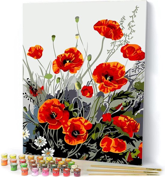 Foto: Schilderen op nummer volwassen bloem diy olieverfschilderij knutselset volwassenen schilderij canvas 40x50 cm met verf en penseel geschenken en schilderdecoraties zonder lijst 