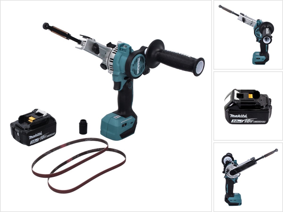 Makita DBS 180 F1 accu-bandvijl 18 V 9 x 533 mm borstelloos + 1x accu 3.0 Ah - zonder lader