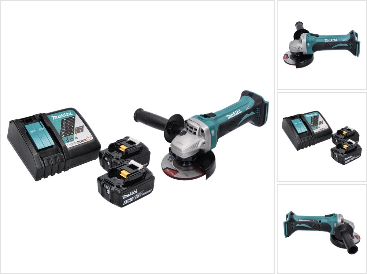 Makita DGA 452 RT accu haakse slijper 18 V 115 mm + 2x accu 5,0 Ah + oplader