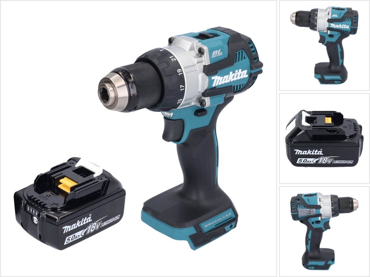 Makita DHP 489 T1 accu-klopboormachine 18 V 73 Nm borstelloos + 1x accu 5,0 Ah - zonder oplader