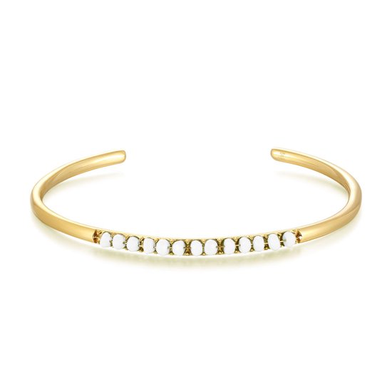 Twice As Nice Armband in goudkleurig edelstaal, open bangle, witte steentjes 19 cm