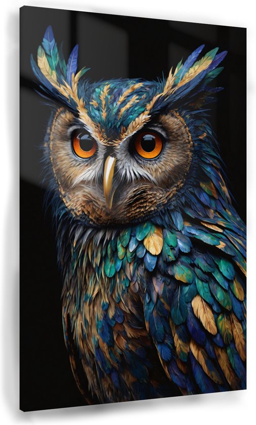 Uil portret schilderij - Vogels glasschilderijen - Schilderij op glas uil - Landelijke schilderijen - Acrylaat - Decoratie kamer - 40 x 60 cm 5mm