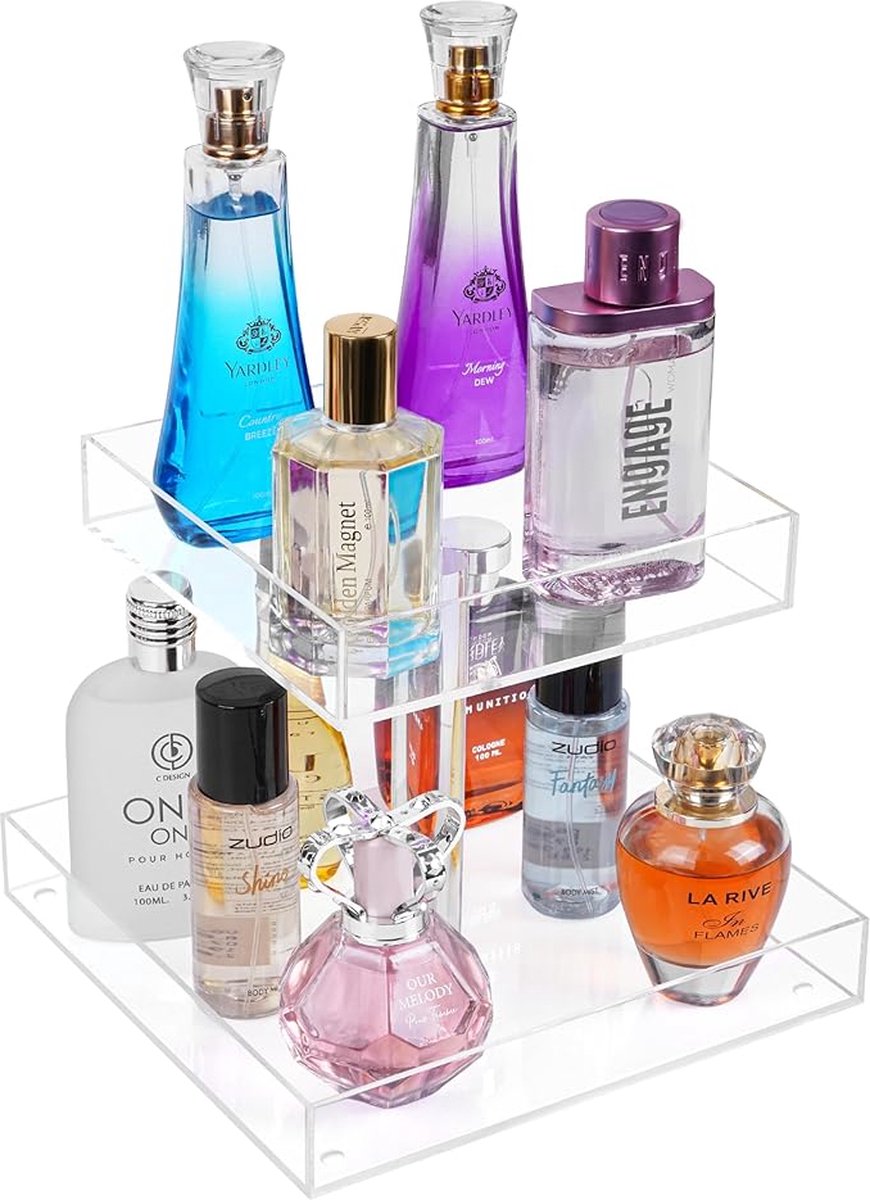 Présentoir Acrylique Transparent à 2/3 Niveaux – Pour Parfums, Cosmétiques, Bijoux – Rangement Bureau