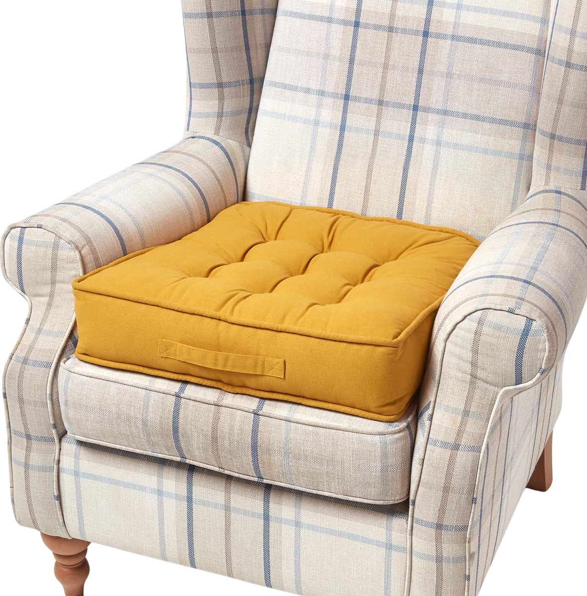 Homescapes Fauteuilkussen met katoenen hoes - Zitkussen - Mosterdgeel - 50x50 cm