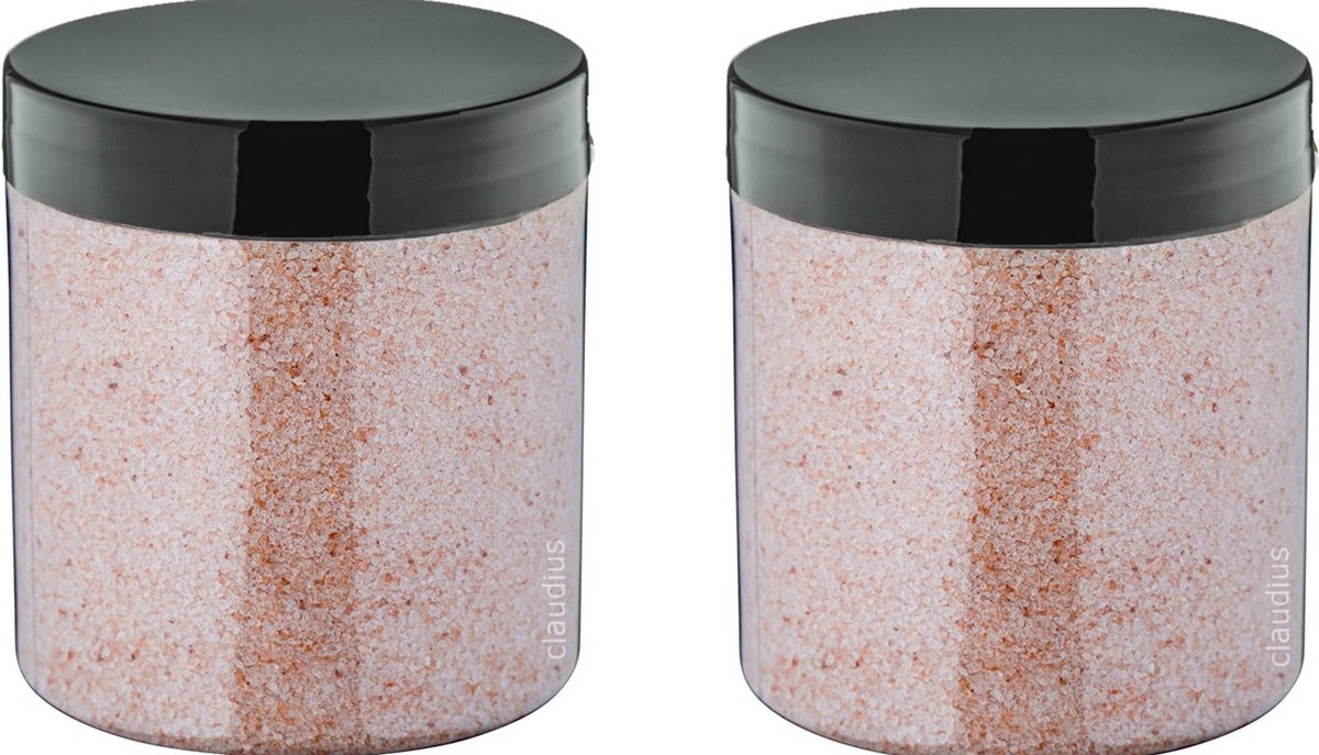 Goedkoopste Claudius Himalayazout 300 gram - fijne korrels (0,4 - 0,9 mm) - 100 natuurlijk - Pot met zwarte deksel - per 2 stuks