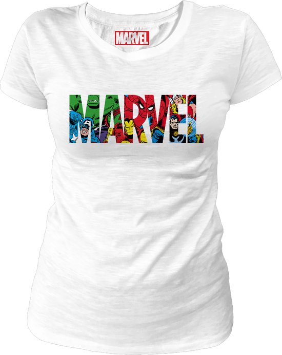 Marvel - Marvel Logo Characters White Women T-Shirt L