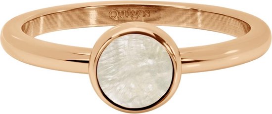 Quiges Stacking Ring Ladies - Rondelle - Acier Inoxydable Or Rose avec Coquille Crème - Taille 20 - Hauteur 2mm