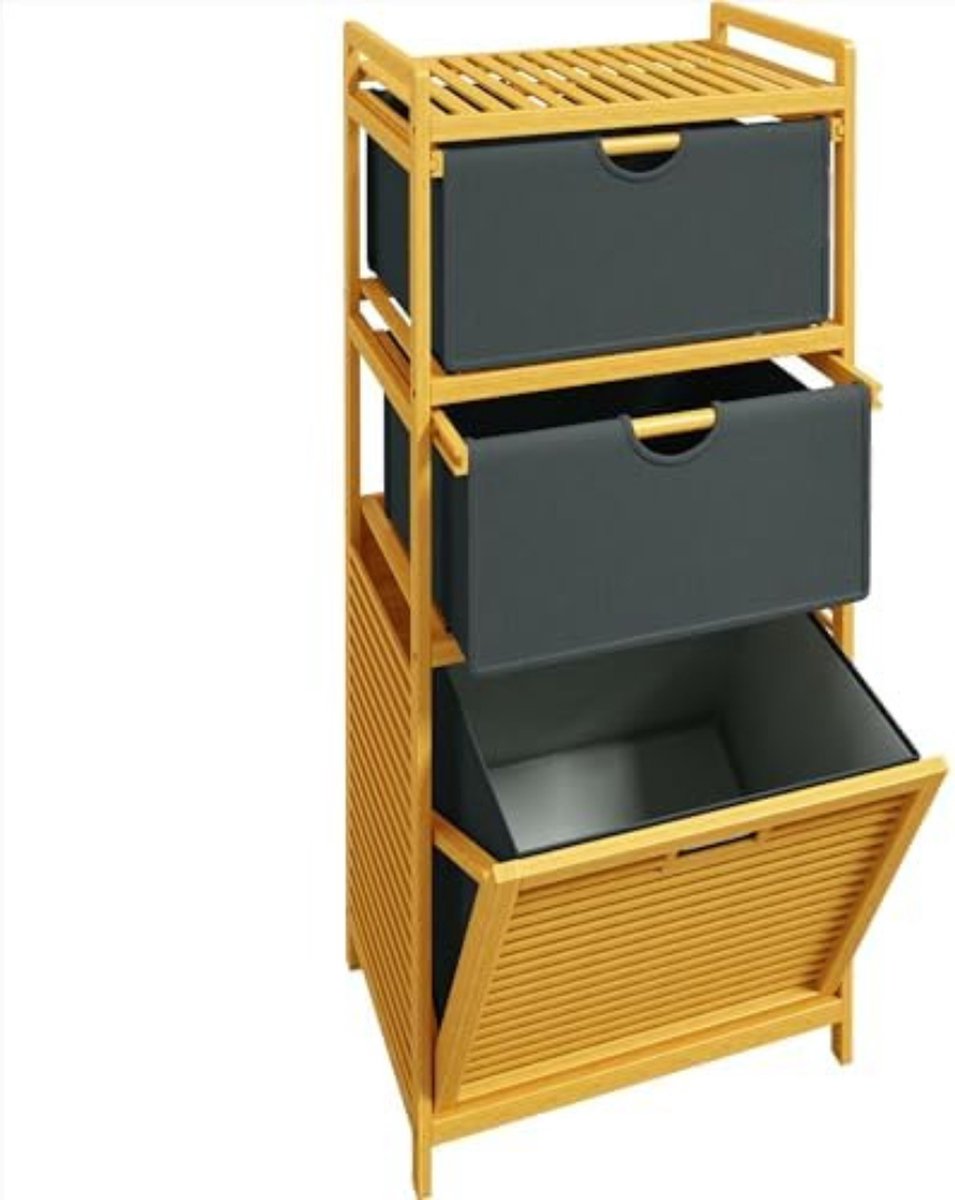 Goedkoopste Wasmand 3 vakken wassorteerder - Wasverdeler - 50 x 35,2 x 114,5 cm - Grijs